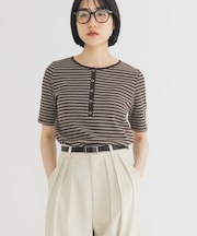 ワッフルボーダーヘンリネックTEE