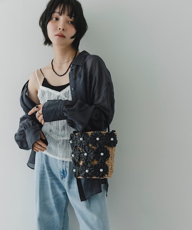 フラワーモチーフ雑材2WAYバッグ