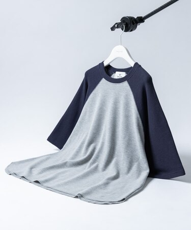 配色ワッフルラグランショートスリーブTシャツ