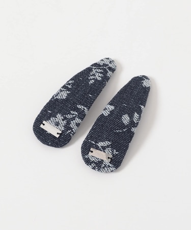 heyep　FLORAL DENIM HAIR CLIPS 2-PIECE
