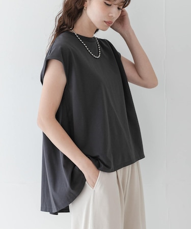 接触冷感バックフレアフレンチTシャツ