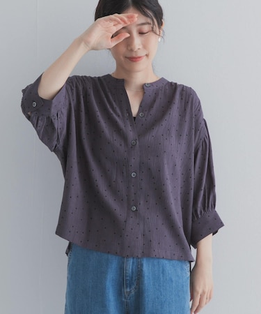 楊柳ドット5分袖ブラウス