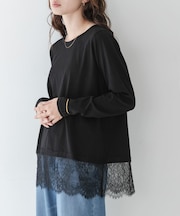 『WEB限定』ルーズフィットレースヘムロングTシャツ