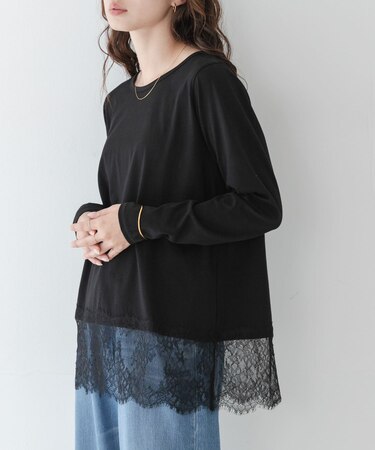 『WEB限定』ルーズフィットレースヘムロングTシャツ