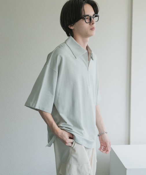 ライトダンボールポンチハーフジップ Tシャツ