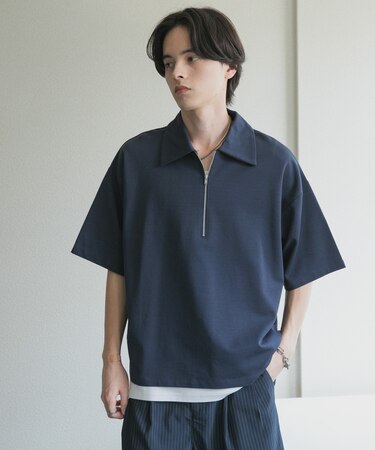 ライトダンボールポンチハーフジップ Tシャツ