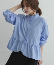 『WEB限定』スタンドカラーフリルペプラムブラウス