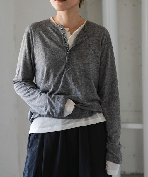 FORK&SPOON ウール混ヘンリーネックカットソー