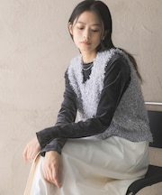 Vネックシャギーニットベスト