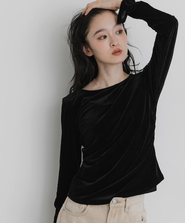 サイドシャーリングベロアロングTシャツ