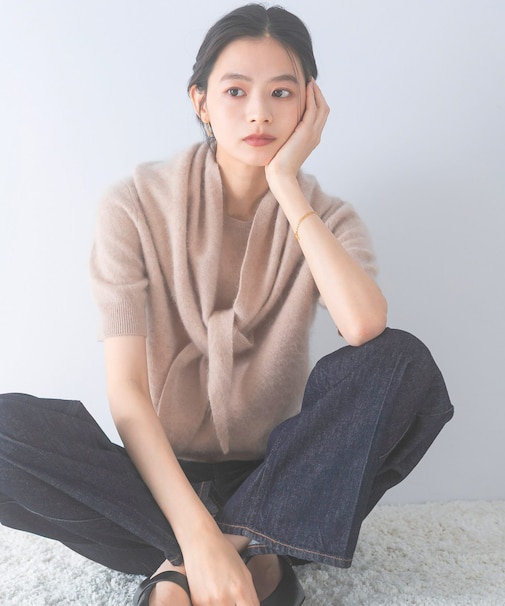 ストール付ハーフスリーブファーニット