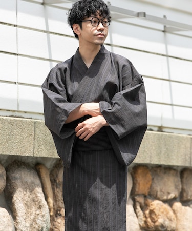 紳士浴衣 綿麻先染め