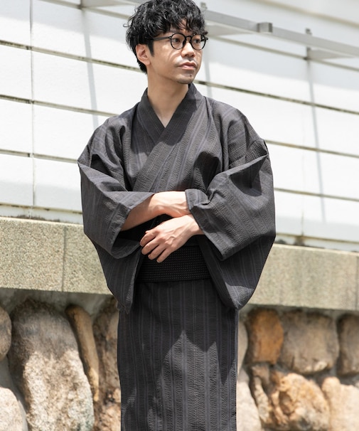 紳士浴衣 綿麻先染め