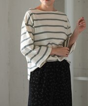 FORK&SPOON ワイド8分袖ボーダープルオーバー