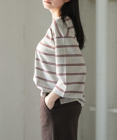 FORK&SPOON　ワイド8分袖ボーダープルオーバー