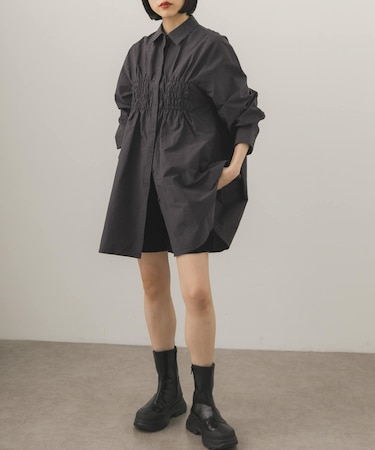 フロントシャーリングシャツワンピース