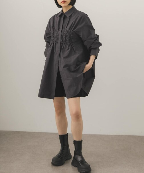 フロントシャーリングシャツワンピース