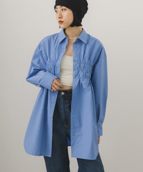 フロントシャーリングシャツワンピース