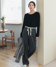 ウエストリボンカットカーブパンツ