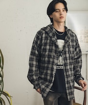チェックシアーフーディーシャツ