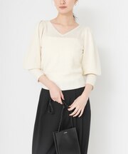袖ボリュームモールメッシュニット