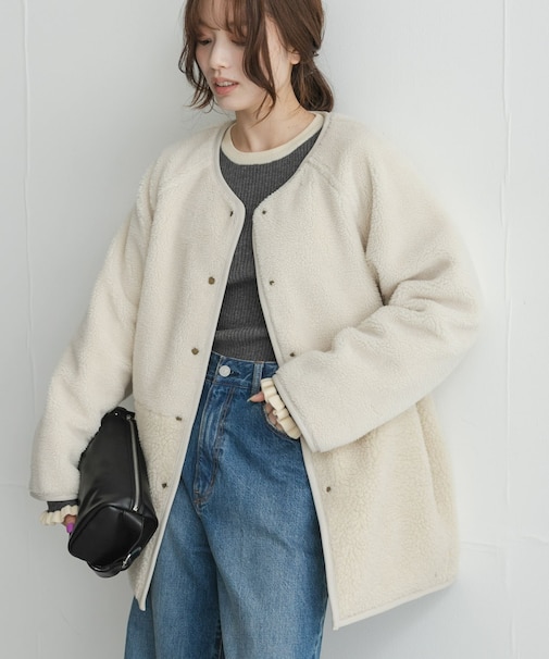 リバーシブルボア撥水キルティングコート