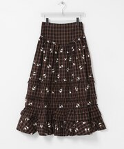 GANNI CHECK TIERED FRILL SKIRT