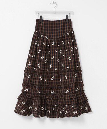 GANNI　CHECK TIERED FRILL SKIRT