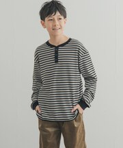 『150サイズあり』ワッフルボーダーロングTシャツ(KIDS)