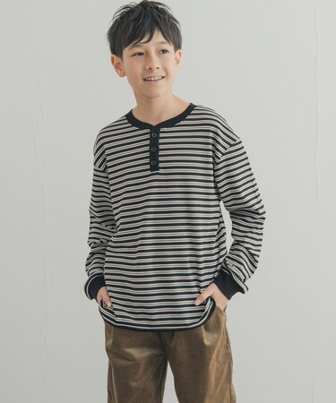 『150サイズあり』ワッフルボーダーロングTシャツ(KIDS)