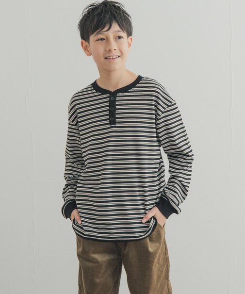 『150サイズあり』ワッフルボーダーロングTシャツ(KIDS)