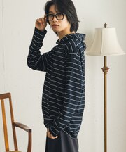 ボーダーフーディーロングTシャツ