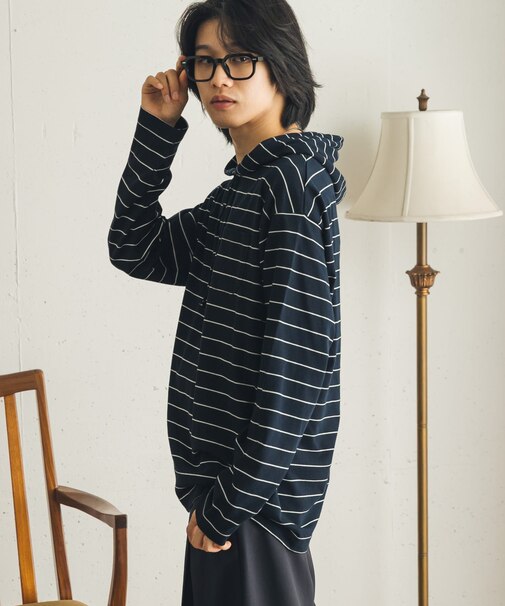 ボーダーフーディーロングTシャツ