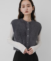 『洗濯可』ラメシャギーフロントボタンノースリーブニット