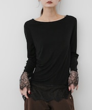 保湿レースヘムレイヤードカットソー