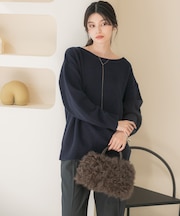 カシミヤシルクブレンドボートネックニット