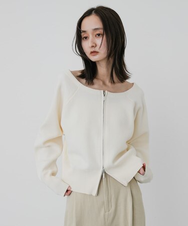 『洗濯可』ダブルジップオフショルニット