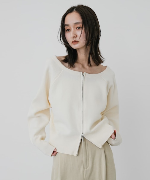『洗濯可』ダブルジップオフショルニット