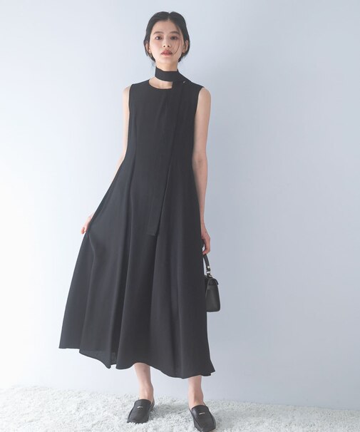 ベルト付フレアシルエットロングドレス