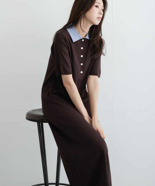 SANDRO✨ニットポロワンピース ニットポロ襟ワンピース　ワンピース 配色襟ニットポロワンピース｜アーバンリサーチの通販｜&mall（アンド