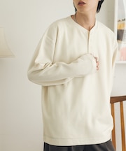 ワッフルヘンリーネックロングTシャツ
