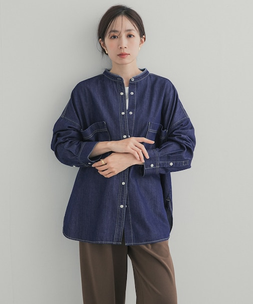 デニムバンドカラーシャツ
