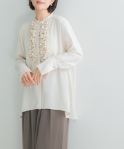 MARILYN MOON CRYSTAL PLEATS SATIN SHIRTS