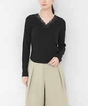V-NECK LACE RIB TOPS