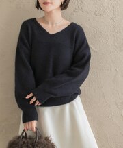 『WEB/一部店舗限定』ボリュームスリーブエアリーVネックニット