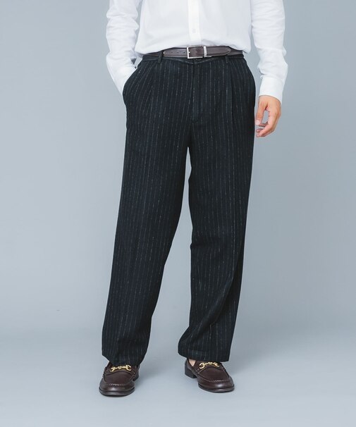ウールストライプワイドスラックス