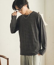 ブラッシュドボーダーロングTシャツ