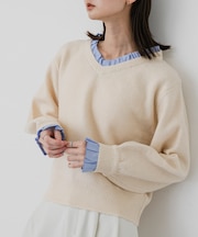 『洗濯可』フリルドッキングVネックニット