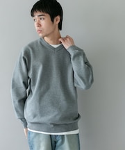 Vネック インレー スウェットライクロングスリーブニット