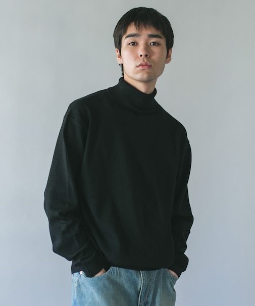 タートルネック カシミヤブレンドロングスリーブニット